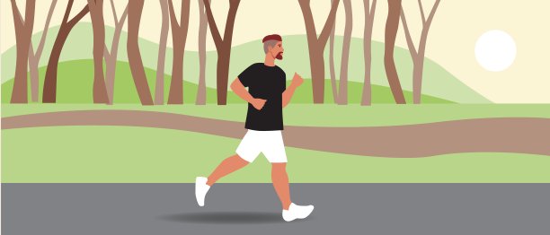 年轻人在公园跑步，平面矢量图库，慢跑作为一种运动或活动和跑步在自然，在公园，在森林作为一种身体活动的概念图片下载