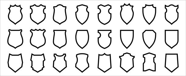 屏蔽图标向量集。保护和安全标志说明。可搭配不同形状的盾，用于徽章和标签框。平线风格设计模板。图片下载