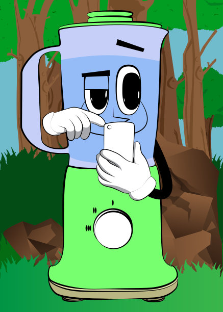 食物搅拌机使用手机作为一个卡通人物的脸。图片下载