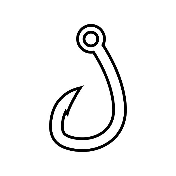 钓钩线图标，矢量标志孤立在白色背景上图片下载