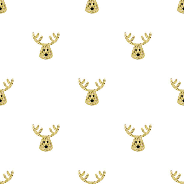 无缝的圣诞节日图案背景与金光闪闪可爱的驯鹿卡通脸图片下载