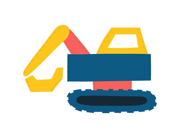 可爱的施工履带挖掘机，明亮的彩色细节。有趣的汽车面料图片下载