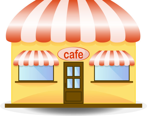 咖啡馆橱窗面对建筑与招牌字母图片下载