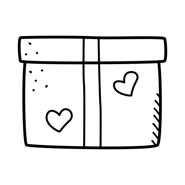 礼品盒与心，矢量涂鸦插图。婚礼和情人节的节日礼盒。图片下载