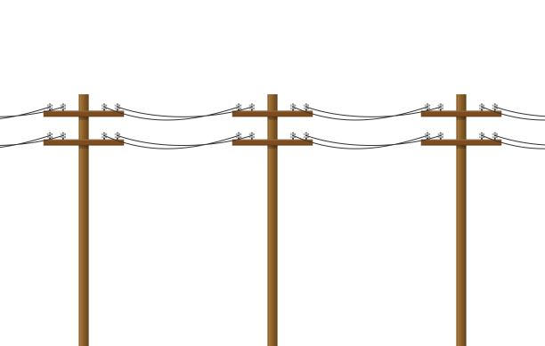 电杆隔离在白色背景上。木材输电线，电力输送。电力概念。高压电线，矢量图图片下载