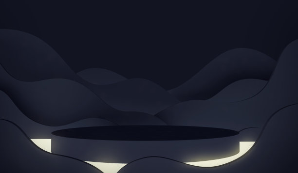 带灯的圆形深色底座或基座。时尚简约概念设计。抽象的现代艺术插图，用于展示产品。3d渲染黑色显示橱窗。时尚背景模板。图片下载