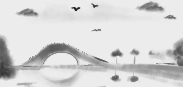 黑色水墨山水背景图片下载