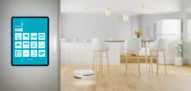 智能家居或建筑，家庭自动化或domotics，物联网(IoT)的一部分- 3D渲染图片下载