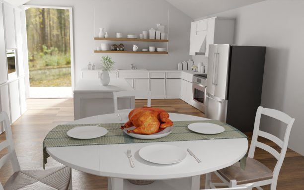 感恩节餐桌上的烤火鸡图片下载