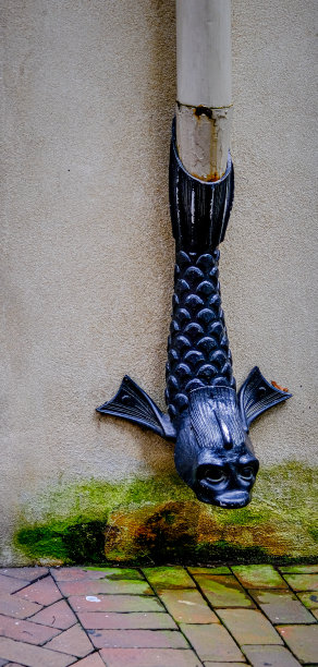 黑色铁鱼落水管图片下载