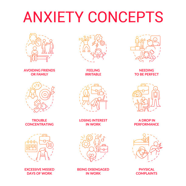 焦虑红色梯度概念图标设置图片下载