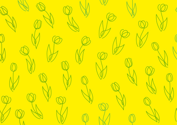 无缝春天背景向量插图与简单的郁金香线绘制模式。图片下载