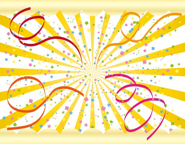 彩色纸屑和磁带飘动黄色集中线背景，壁纸/插图材料(矢量插图)图片下载