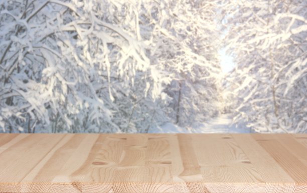 厨房表面，工作台面上的冬季自然背景图片下载