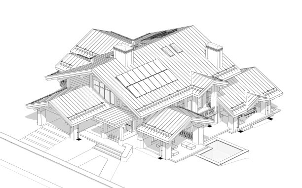 现代舒适小屋的三维渲染黑色线条在白色背景上图片下载