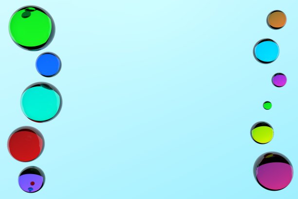 蓝色天空背景的彩色透明亮球3D渲染器。蓝色背景上的彩色球抽象概念。图片下载