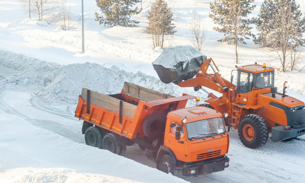 在冬季，清扫城市道路的积雪图片下载