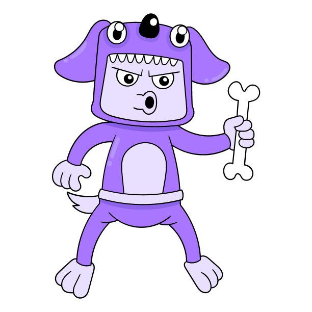 凶猛的脸狗拿着骨头当食物，涂鸦图标形象可爱图片下载