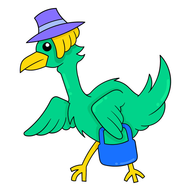 鹳背着包，戴着帽子，涂鸦图标形象可爱图片下载