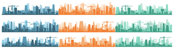 卡通平面工业工厂和发电厂。图片下载