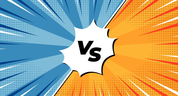 对比的标志。字母VS背景漫画风格的运动和战斗，武术，竞争。蓝色和橙色背景与半色调效果。矢量图图片下载