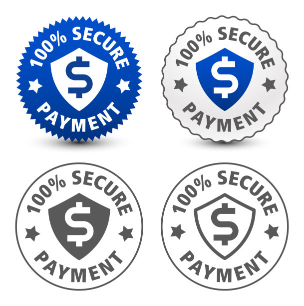 100%安全支付徽章，图标，符号集集合孤立在白色背景上。矢量设计。图片下载