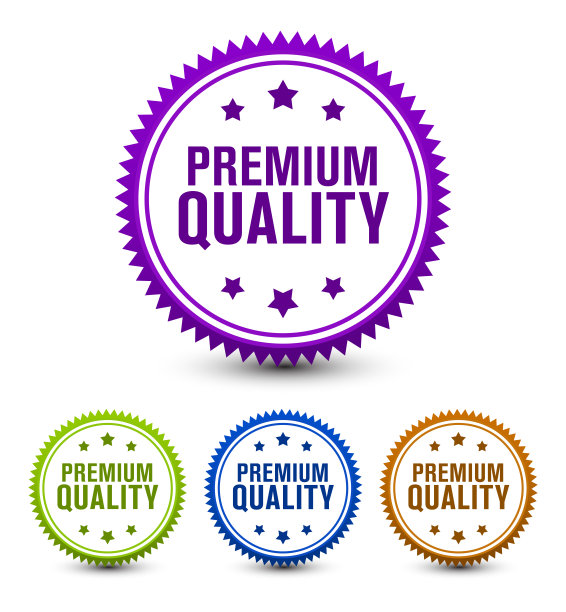 4色绿色，紫色，蓝色，金色，优质徽章，标志，符号，图标孤立在白色背景上。矢量设计。图片下载
