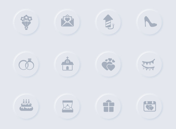 婚礼灰色矢量图标上圆形橡胶按钮。婚礼图标设置为web，移动应用程序，UI设计和促销业务测谎图片下载