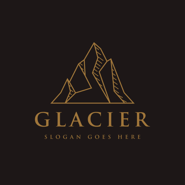 优雅的线条艺术冰山冰川标志图标与水反映在黑暗的背景上图片下载