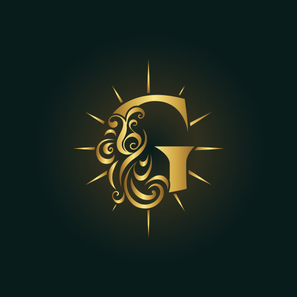 发光的金色字母g。明亮的星星和光线。精美的书法的标志。创造性的艺术设计。奢侈模板品牌名称，名片，精品店，餐厅，俱乐部。矢量图图片下载