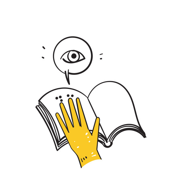 手绘涂鸦手与眼睛符号为世界盲文日插图矢量图片下载