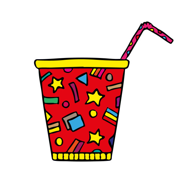 带吸管的鲜艳的杯子。矢量图。白色背景上的孤立对象。隔离。图片下载