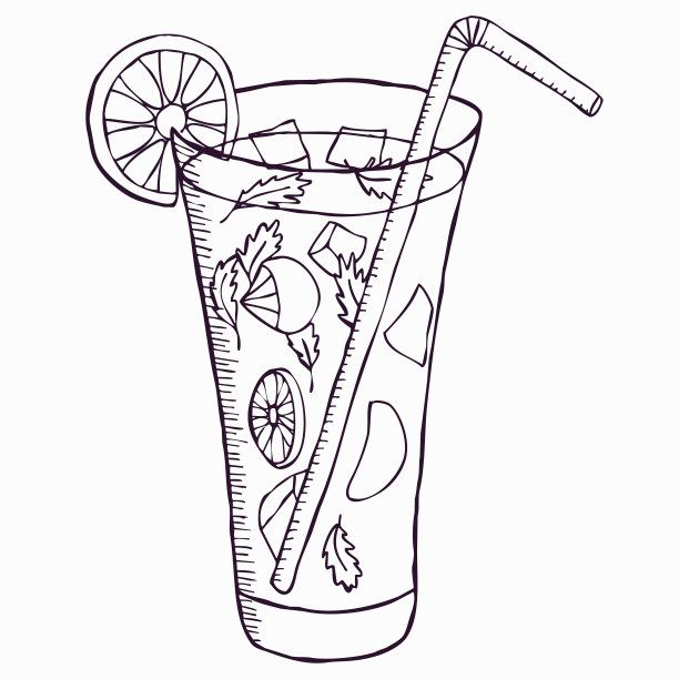 清爽的莫吉托鸡尾酒。线的艺术,向量图片下载