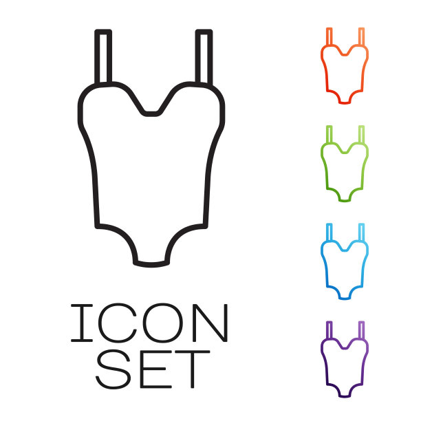 黑线夏季海滩泳装图标孤立上图片下载