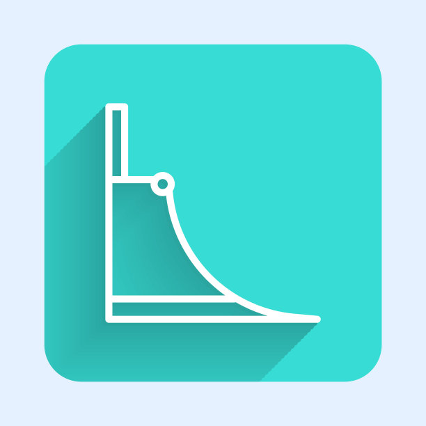 白线溜冰公园图标孤立与长阴影背景。一套坡道，滚轮，滑板场的楼梯。极限运动。绿色广场按钮。向量图片下载