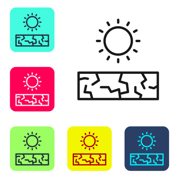 黑线干旱图标孤立在白色背景上。设置彩色方块按钮图标。向量图片下载