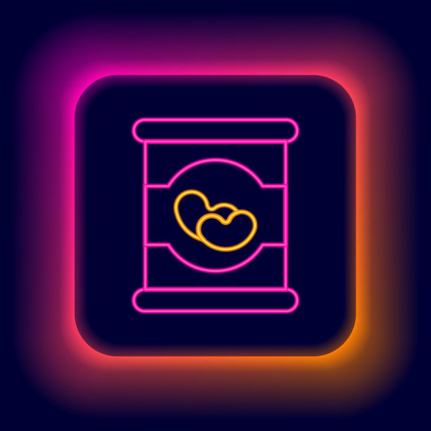 发光的霓虹灯线豆子在罐头图标孤立在黑色背景。色彩斑斓的轮廓的概念。向量图片下载