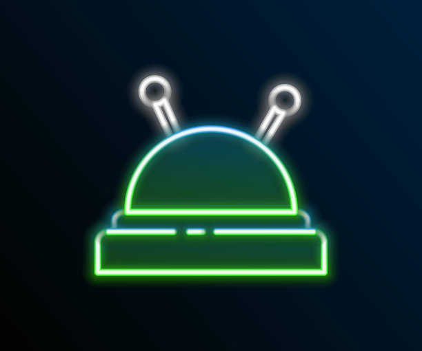 发光的霓虹灯线针床和针图标孤立在黑色背景。手工和缝纫主题。色彩斑斓的轮廓的概念。向量图片下载