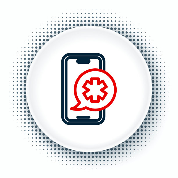 线路紧急移动电话呼叫医院图标孤立在白色背景上。色彩斑斓的轮廓的概念。向量图片下载