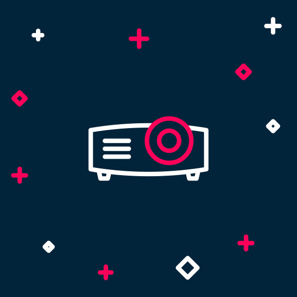 线表示，电影，电影，媒体投影机图标孤立在蓝色背景。色彩斑斓的轮廓的概念。向量图片下载