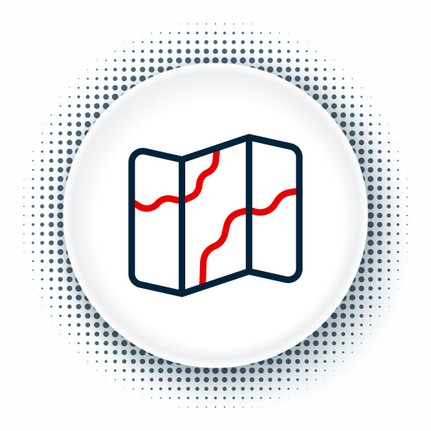 线露营和徒步旅行的地图图标孤立在白色背景上。色彩斑斓的轮廓的概念。向量图片下载