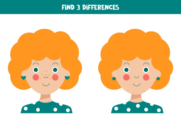 找出两个可爱女孩之间的三个不同点。图片下载