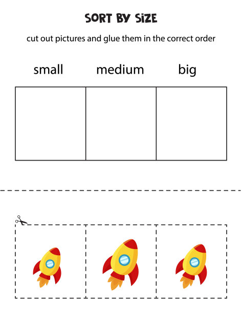按大小分类图片。给孩子的教育工作表。图片下载