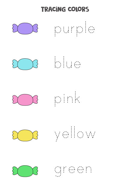 描出颜色的名字。学龄前儿童的书法练习。图片下载