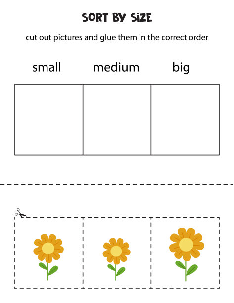 按大小分类图片。给孩子的教育工作表。图片下载