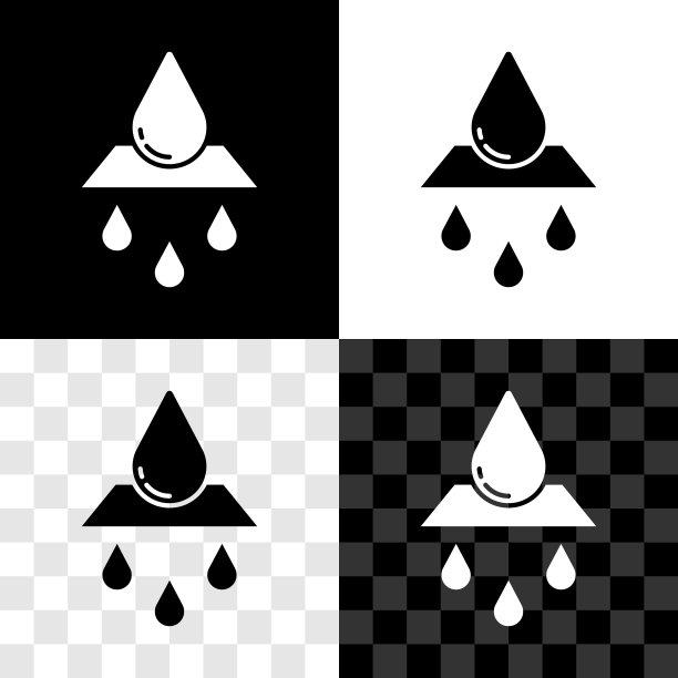 设置回收干净的水图标孤立在黑白，透明的背景。滴水与标志回收。向量图片下载