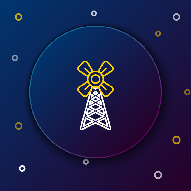 线风车图标孤立在蓝色背景上。色彩斑斓的轮廓的概念。向量图片下载