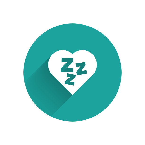 白色沉睡图标孤立与长阴影。瞌睡虫黑色的谈话泡泡。绿色圆圈按钮。向量图片下载