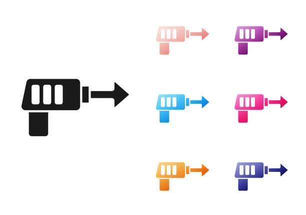 黑色鱼叉图标孤立在白色背景上。用于水下捕鱼的渔业制造商。在水下潜水设备。设置图标丰富多彩。向量图片下载