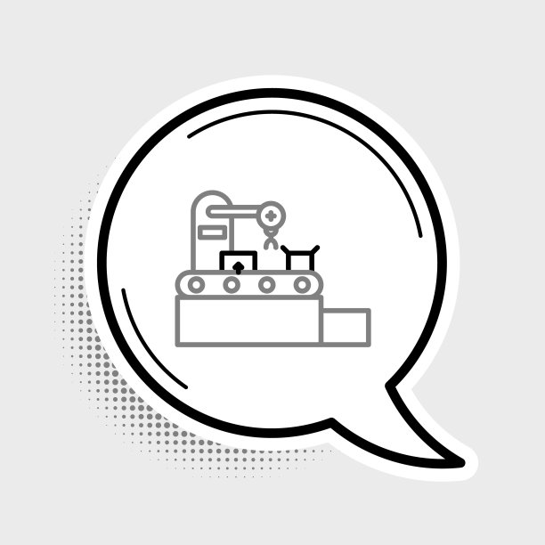 线厂输送系统皮带与纸箱工程机械图标孤立在灰色背景上。机器人产业的概念。色彩斑斓的轮廓的概念。向量图片下载